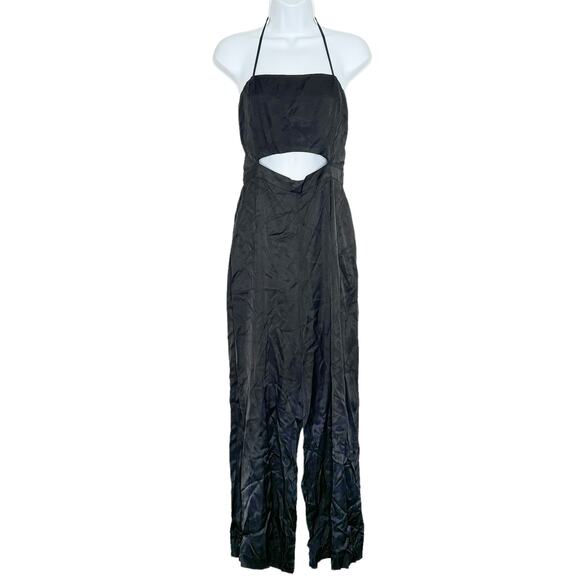 Bardot Jumpsuit Halter Y2K Goth 90s Grunge Minimalist Edgy Glam Rock Black 32 10 - Picture 1 of 4
